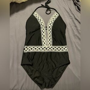 NWOT black lace halter swimsuit